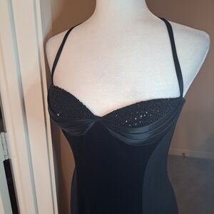 Niteline Della Roufogali Designer Black Dress Beaded Bodice 8 Cocktail  Prom EUC